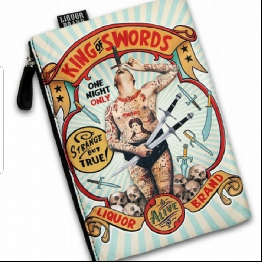 Liquor Brand King of Swords makeup bag tattoo man